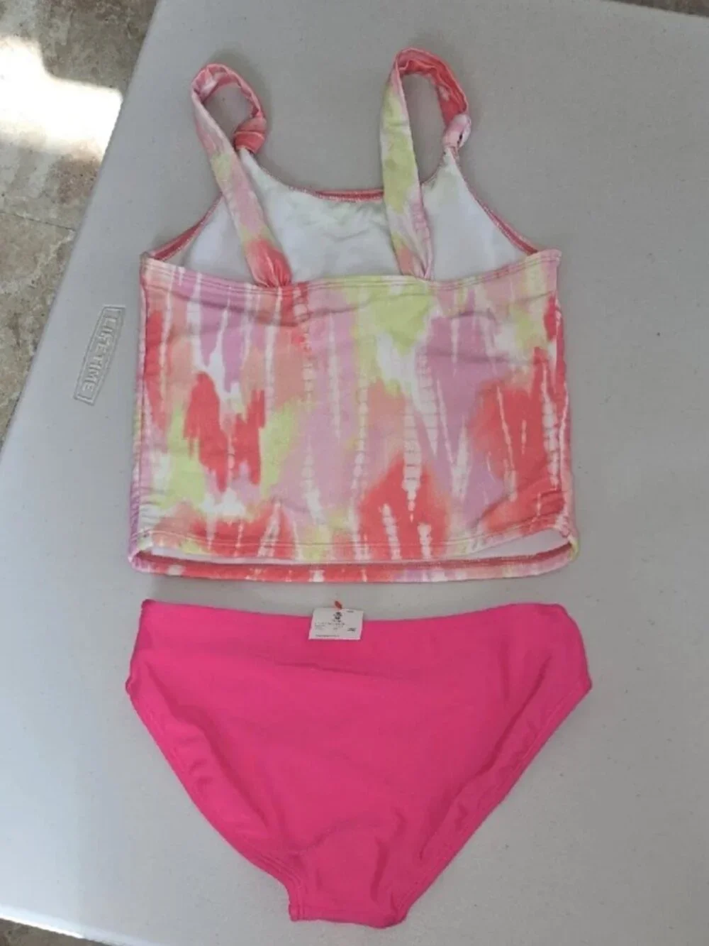 Girls Neon Pink Tie-Dye Swim Suit Set